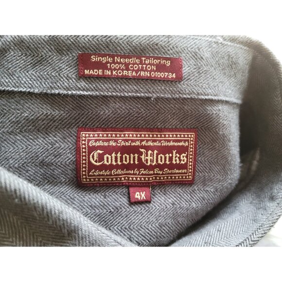 Cotton Works Men Shirt 4X Long Sleeve Gray Button Up Single Needle Tailor GRA86E - Picture 8 of 8